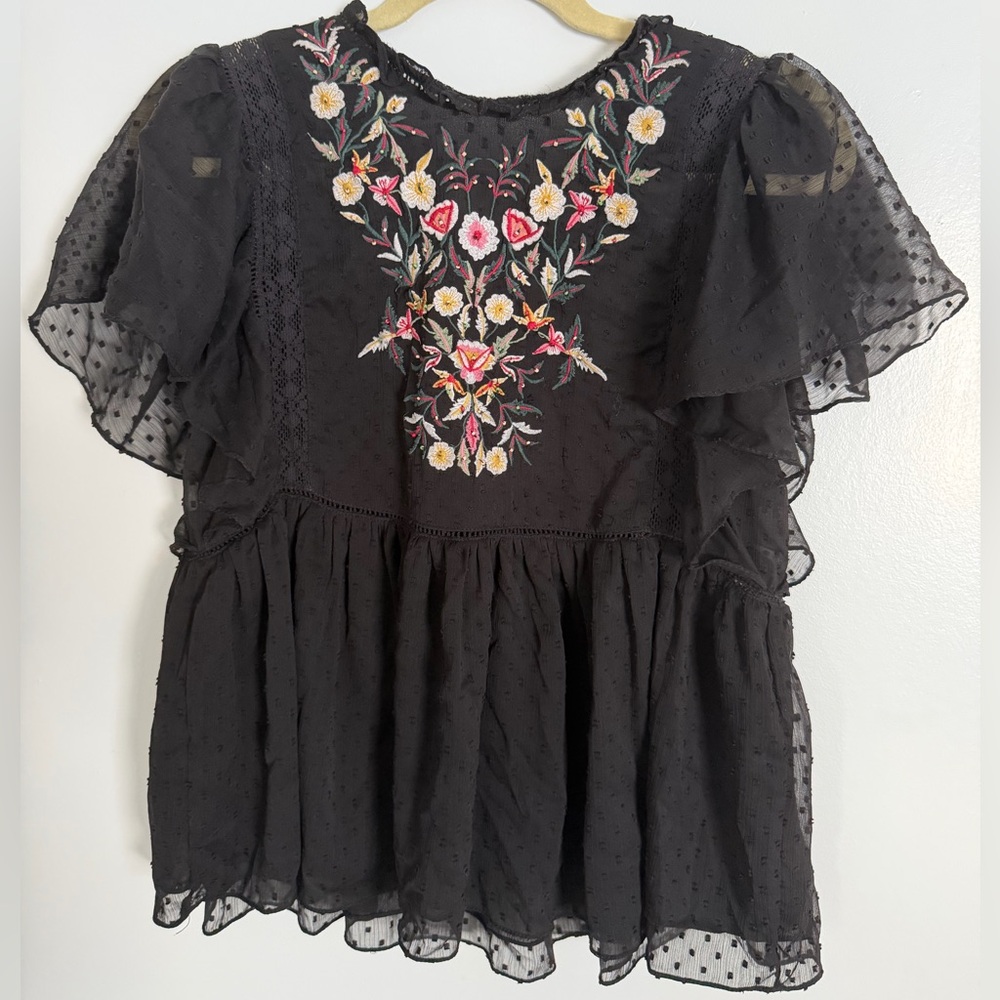 Zara Black Top with Vibrant Floral Design